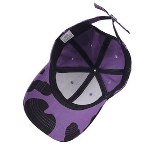 Purple cow print cotton baseball cap with curved brim and metal buckle closure