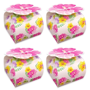 Tropical Hibiscus Flower Party Gift Boxes Paper Candy Cookie Packaging For Summer Hawaii Birthday Luau Celebration Vibrant