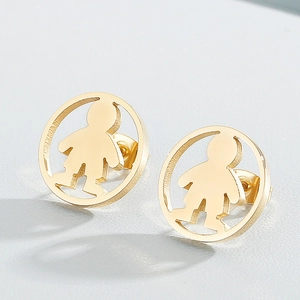 Modern gold round stud earrings with minimalist hollow silhouette design for women