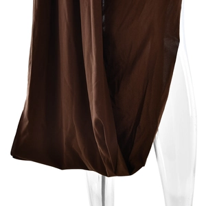 Detail shot of smooth dark brown fabric with elegant draping and soft texture finish