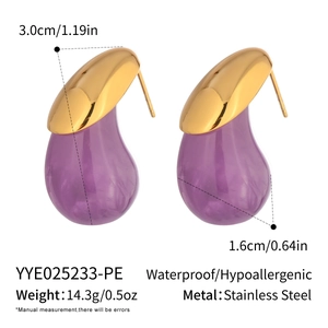 Size specifications of purple marble teardrop earrings with stainless steel posts