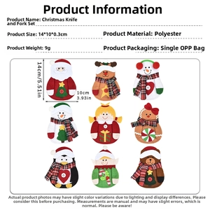 Detailed size specifications for nine festive cartoon Christmas cutlery holders