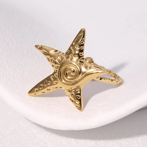 Minimalist 18k gold plated stainless steel starfish earrings with spiral texture