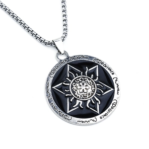 Silver dragon totem pendant necklace with box chain and fantasy rune engravings