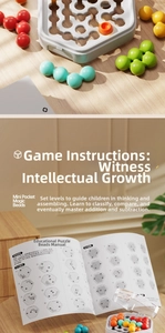 Close-up of Magic Beads puzzle with colorful logic spheres and instructional manual