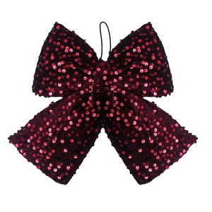 Sparkly dark red sequin Christmas bow with velvet texture for festive holiday decoration