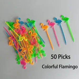 50pcs colorful flamingo plastic cocktail picks and disposable fruit forks for party decor