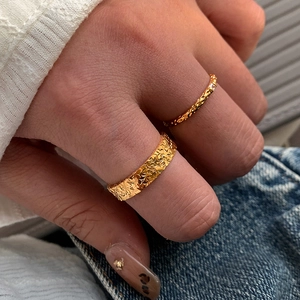 18k gold plated hammered texture open rings for women with vintage minimalist style