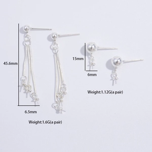 S925 sterling silver tassel drop earrings and ball stud set with length measurements