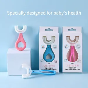 Children U-Shaped Manual Toothbrush Food Grade Silicone 360 Degree Whole Mouth Cleaning Soft Bristles Heart Handle For Toddlers Kids