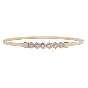 Ceinture élastique dorée en métal avec six fleurs ornées de strass brillants