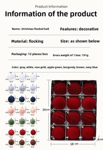Macro detail of 6cm flocked Christmas balls showing soft texture and 12pcs box set