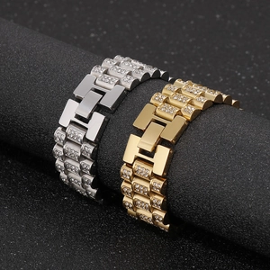 Hip hop iced out tank style bracelet in gold and silver finish with sparkling zircon stones
