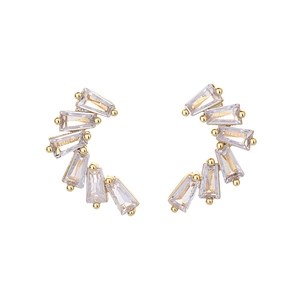 Elegant gold crescent earrings with rectangular cubic zirconia in a refined fan shape