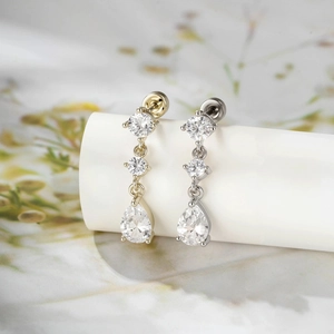 Retro Waterdrop Zircon Pendant Ear Cartilage Stud Titanium Steel Copper Screw Back Helix Piercing Jewelry
