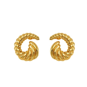 Minimalist gold-plated stainless steel spiral horn-shaped stud earrings for women