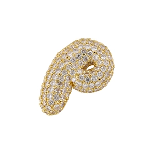 Macro shot of gold-plated pendant letter P featuring shimmering micro-pave cubic zirconia