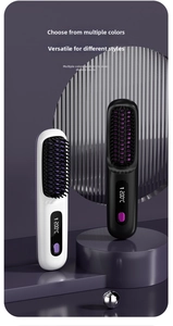Detail of cordless hair straightener brush with LCD display showing 200°C temperature