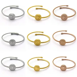 Adjustable woven stainless steel cuff bracelets with Hamsa Hand and portrait charms