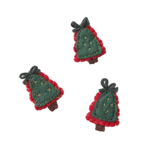 Christmas tree wool felt ornaments in green, red and brown with gold star embroidery