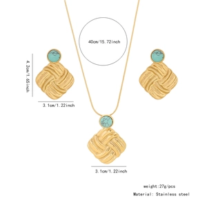 Detail of turquoise stainless steel jewelry set with weight and size specifications