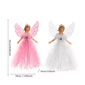 Standing Christmas angel decor with lace dress and wings, height 25cm detail measurements