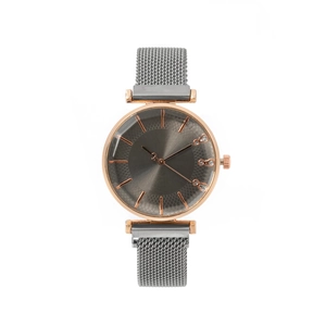Montre Femme Quartz Elégante Strass Bracelet Mailles Acier Inoxydable Boucle Magnétique Cadran Rond Minimaliste