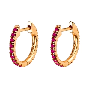 Elegant 14K gold hoop earrings with sparkling micro-pave red zircon stones