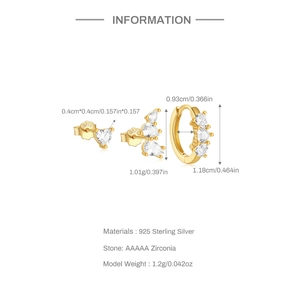 Macro detail of gold S925 silver earring set showing AAAAA zircon and hallmarked 925 stamp