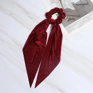 Pleated Velvet Scrunchies With Long Streamers Ribbon Bowknot Hair Ties Elastic Solid Color Hair Accessories For Women