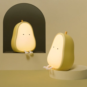 Pear-shaped LED night light with cute legs and dimmable warm glow for bedroom decor