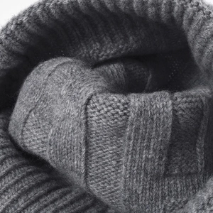 Deep grey chunky ribbed knit wool beanie hat for men and women winter warmth