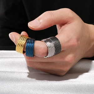 Men's 10mm wide diamond texture ring in gold blue silver and black stainless steel
