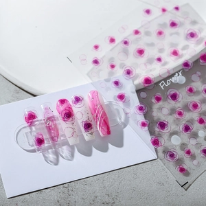 Nail Art Stickers Rose Pattern Pink Semi-transparent Ultra-thin Self-adhesive Floral Decals For Manicure Decoration DIY