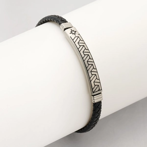 Men Braided Leather Bracelet Stainless Steel Geometric Pattern Star Vintage Woven Hand Rope Fashion Jewelry