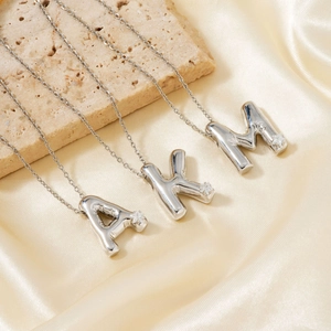 Balloon style 26 letter A K M silver pendant necklace with zircon stones for women