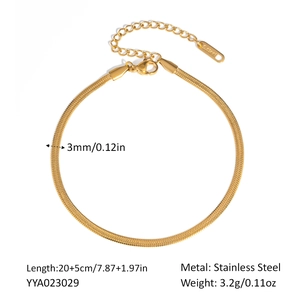 3mm gold snake chain anklet detail with length 20+5cm and stainless steel material info