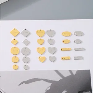 Stainless Steel DIY Charms Heart Round Square Oval Shape 18K Gold Plated Polished Metal Tags For Bracelet Necklace Making