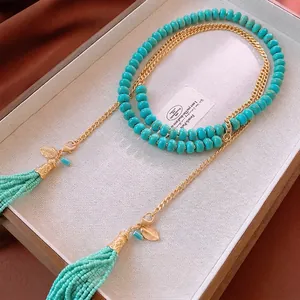 Bohemian Tassel Necklace With Synthetic Turquoise Alloy Golden Leaf Pendant Vintage Multilayer Jewelry For Women