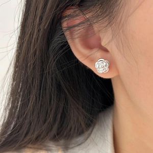 Rose Flower Stud Earrings 925 Sterling Silver Simple Elegant Korean Style Jewelry For Women
