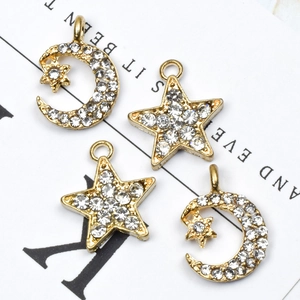 Sparkling gold star and moon alloy charms with clear rhinestones for DIY jewelry making