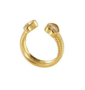 Detail of 18K gold plated textured ring band featuring sparkling zircon stones on ends