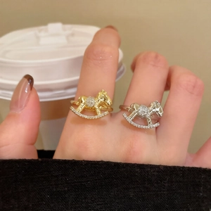 Chic rocking horse open ring in gold and silver finish with zircon accents