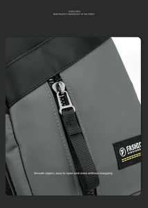 Detail of durable fabric and smooth metal zipper with Fashion Xiuxianx brand tag
