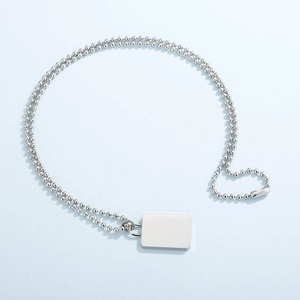 Minimalist silver stainless steel ball chain necklace with sleek rectangular padlock pendant