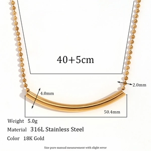 Minimalist 18K gold plated stainless steel necklace with curved tube and bead chain