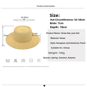 Minimalistischer Strohhut mit Größentabelle für den Strand mit 56-58cm Kopfumfang