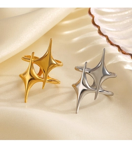 Detail of overlapping star rings in 18K gold and silver plating on silk fabric