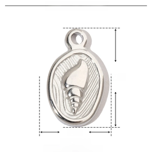 Detail of silver stainless steel oval shell pendant with 17mm x 10mm dimensions