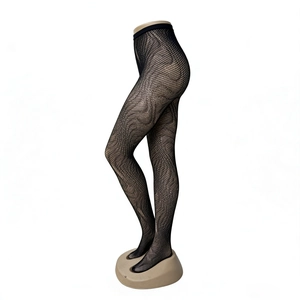 Detailed pattern of black floral lace tights with high elastic mesh on model legs